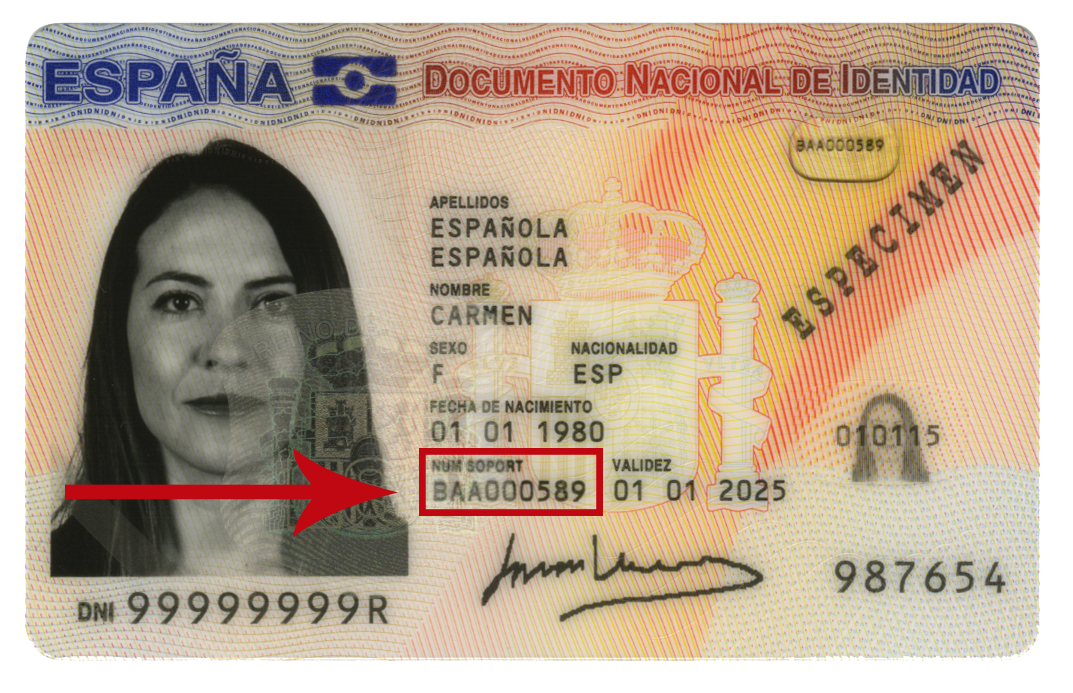 Abre ventana nueva. Anverso DNI 3.0 con número de soporte Abre ventana nueva. Anverso DNI 3.0 con número de soporte
